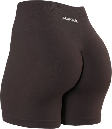 Vista 4 de AUROLA Pantalones cortos de entrenamiento para mujer, control de abdomen, a prueba de sentadillas, acanalados, gruesos, sin costuras, pantalones