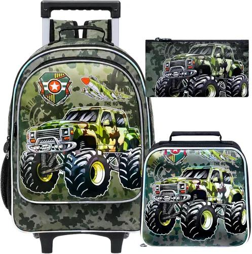 Vista 16 de Mochila rodante para niñas y niños, juego de 3 piezas con ruedas de diseño de unicornio o dinosaurio Dinosaurio astronauta.
