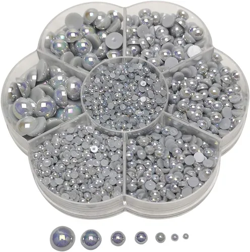 Vista 13 de Chenkou Craft - 1 caja con 3000 mitades de perlas, cuentas redondas con parte posterior plana, imitación de perlas beige, cuentas sueltas de gemas