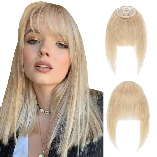 Vista 7 de Hairro Flequillo con clip, de cabello humano, fleco francés, con flecos, parte frontal plana, flequillo lateral, clip con cortina de sien, clip