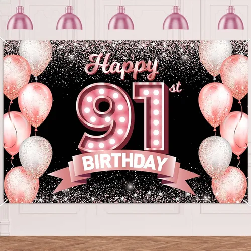 Vista 53 de Cartel de feliz cumpleaños décimo oro rosa, telón de fondo, saludos a 10 años, globos de confeti, decoración temática para niñas de 10 años