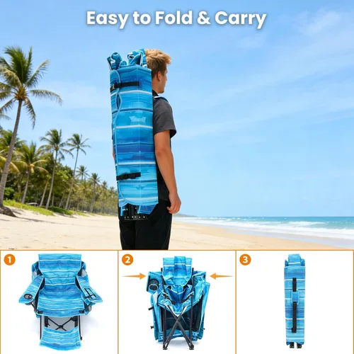 Vista 6 de ABORON Silla de camping con toldo, silla de playa plegable con sombra, silla portátil para exteriores con portavasos y bolsa refrigeradora