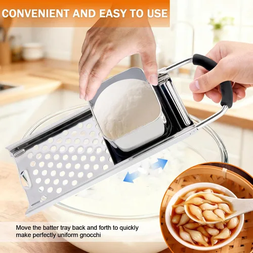 Vista 3 de 4 piezas de acero inoxidable Spaetzle Maker con mango de agarre cómodo, cuchara coladora de araña con cepillo de limpieza, herramienta casera