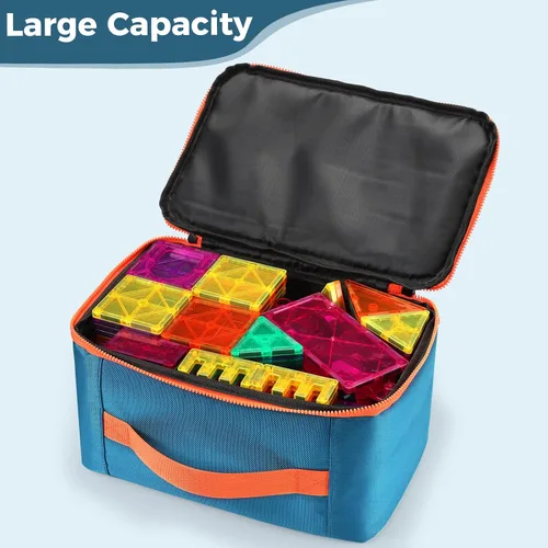 Vista 2 de Gemmicc Estuche de transporte de juguetes, bolsa de almacenamiento de azulejos magnéticos, organizador de tela Oxford resistente al agua, caja