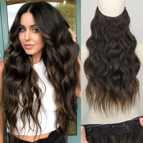 Vista 70 de KooKaStyle - Extensiones de cabello con hilo invisible, diadema transparente, ajustables, 4 clips fijadores, cabello largo y ondulado de 12