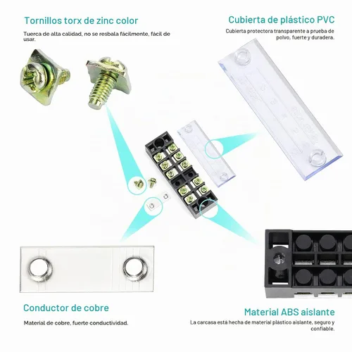 Vista 3 de 8 juegos de bloques de terminales, 8 piezas de 3/4/5/6 posiciones 600 V 15 A Bloques de tira de terminales de tornillo de doble fila con cubierta