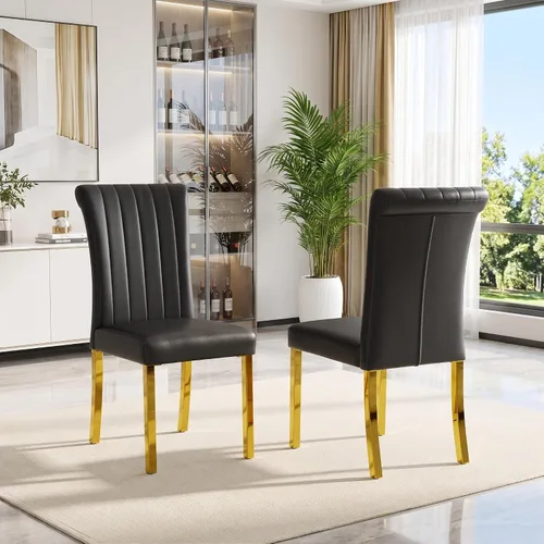Vista 32 de Asday Upholstered Dining Chairs Set of 2, High Back Fabric Chairs, Beige Linen Fabric, High Back, Black Metal Legs