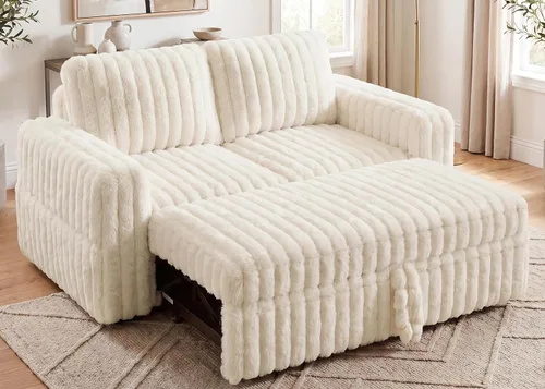 Vista 10 de HONBAY Sofá cama modular extraíble, sofá biplaza de pana, sofás para sala de estar, beige
