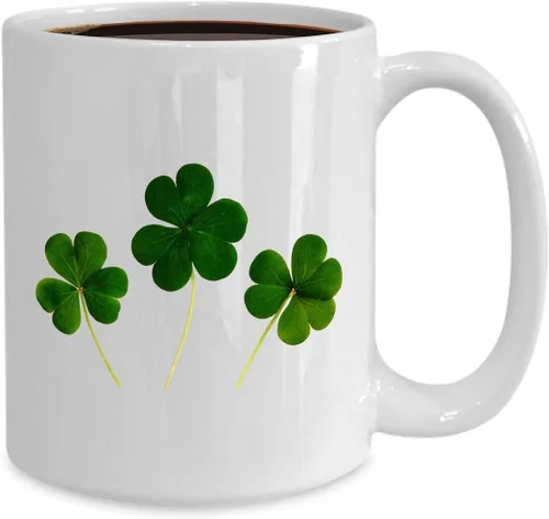 Vista 2 de St. Patrick's Day Coffee Mug Large Cup - 15oz Ceramic - Irish Themed Lucky Shamrock Four Leaf Green Clover Good Luck Happy Saint Patrick St Paddy