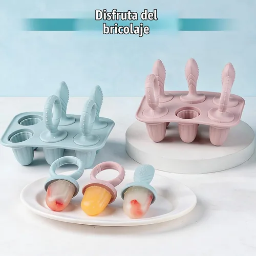 Vista 7 de Moldes de silicona para paletas de bebé, mini moldes para niños Beige y Rosa