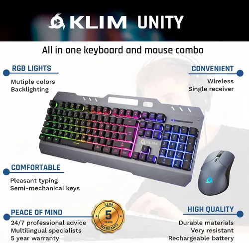 Vista 2 de KLIM Unity - Juego de teclado y mouse inalámbricos de EE UU delgado duradero ergonómico sensación mecánica teclado y mouse inalámbricos