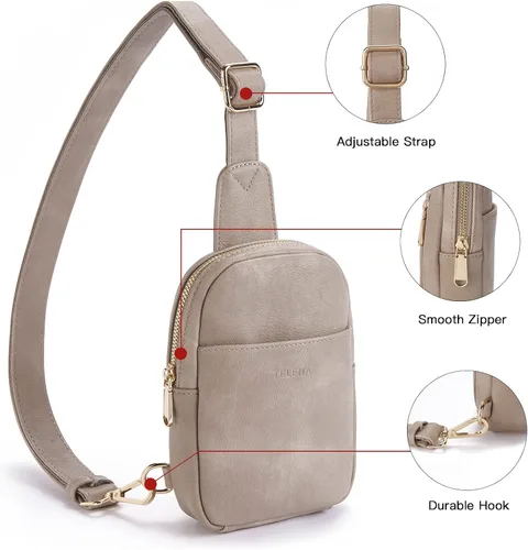Vista 39 de Telena Riñonera pequeña para mujer, de cuero, cangureras, bolsa de pecho para mujer