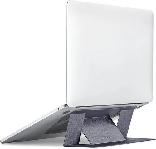 Vista 16 de MOFT Soporte para computadora portátil para escritorio, soporte adhesivo para computadora MacBook con 2 ángulos de visión ajustables, elevador Negro