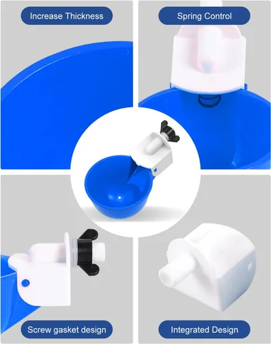 Vista 7 de Vasos para beber pollo (paquete de 8) con broca de 3/8 pulgadas, color azul Automatic Poultry Drinker Feeder Kit for Chickens, Ducks, Turkeys