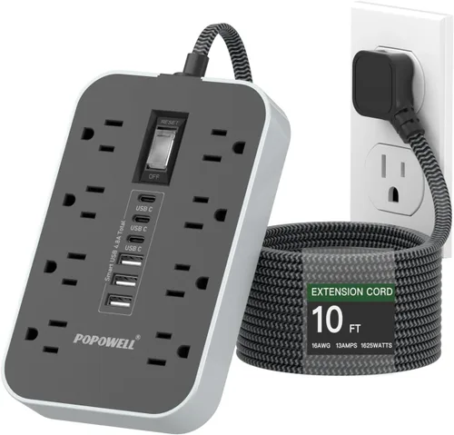 Vista 12 de Regleta de alimentación para electrodomésticos: cable de extensión resistente de calibre 14, 24 pulgadas, 8 tomas de CA y 6 puertos USB, estación