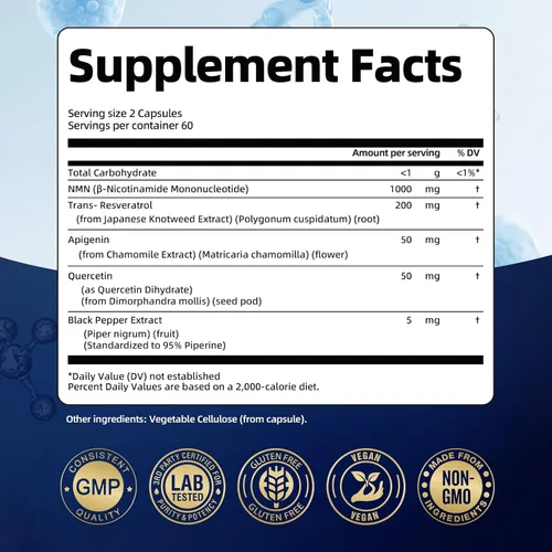 Vista 10 de Migcopat Suplemento NMN 1000mg – Suplemento NAD 5 en 1, 120 cápsulas