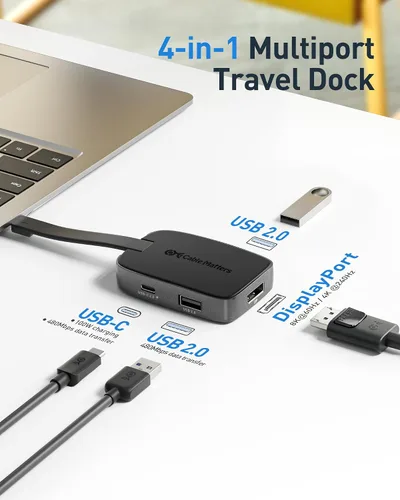 Vista 4 de Cable Matters Hub USB C DisplayPort 1.4 de 4K a 240Hz con carga de 100 W, compatible con 8K @60Hz, HDR (USB C a DisplayPort Hub) Compatible
