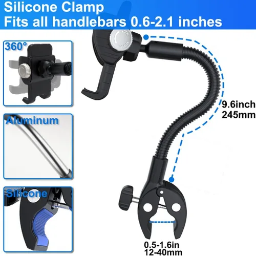 Vista 5 de Goosencek - Soporte para teléfono para bicicleta giratoria, soporte de abrazadera para manillar, peloton, cinta de correr, silla de ruedas