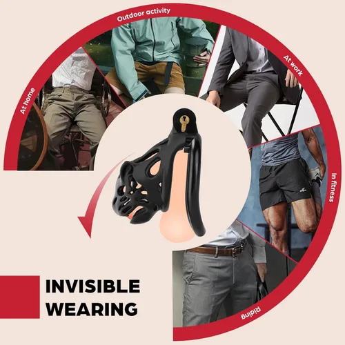 Vista 6 de Jaula de castidad, dispositivo de castidad masculina invisible ligero con 3 anillos activos, jaula grande para pene impresa en 3D, juguetes sexuales