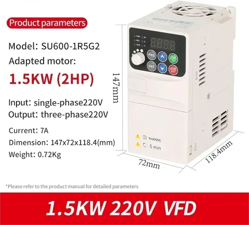 Vista 2 de 220V 0.75KW/1.5KW/2.2KW 1HP/2HP/3HP Mini VFD Variable Frequency Drive Converter for Motor Speed Control Inverter(1.5KW-220V-G2-1)