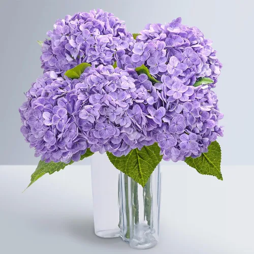 Vista 12 de Flores artificiales de hortensias de tacto real, 2 flores azules y 2 blancas de tacto real, flores de hortensias sintéticas de 21 pulgadas, flores
