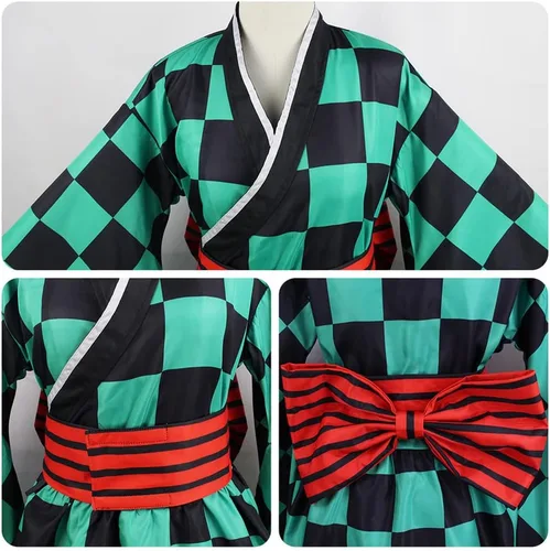 Vista 6 de Tanjirou Kamado - Disfraz de cosplay de anime para mujer, kimono, uniforme