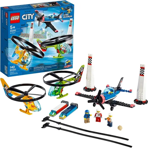 Vista 3 de LEGO City Air Race 60260 - Helicóptero volador de juguete, incluye 2 helicópteros Ripcord, juguete de avión de acrobacias, 2 pilones, más Rivera