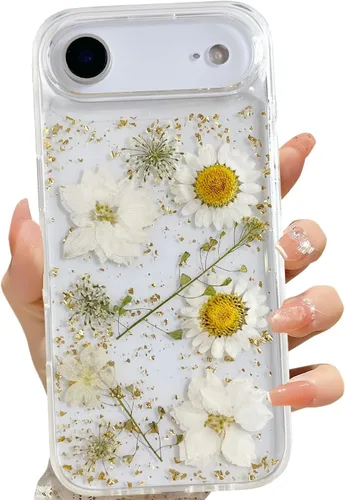 Vista 48 de LSEEKA Funda transparente para iPhone 11 con diseño de flores prensadas reales, linda y brillante, patrón floral rosa, funda protectora delgada