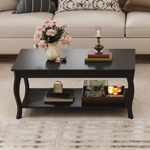 Vista 2 de ChooChoo Mesa auxiliar, moderna mesa central con patas curvas y estante de almacenamiento, mesa de centro de 39 pulgadas para sala de estar