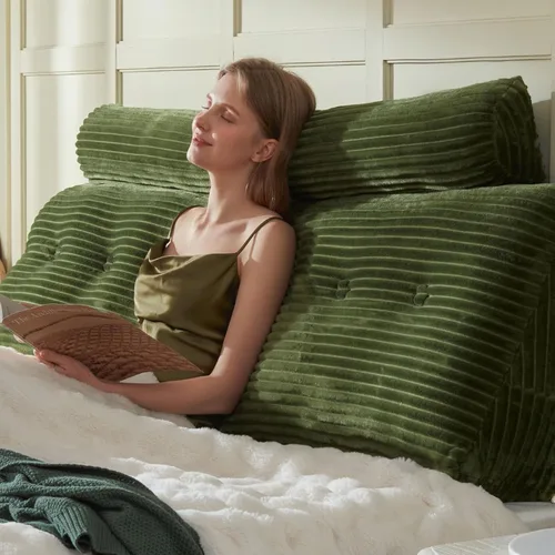 Vista 28 de Almohada de Cuña para Cabecero + Una Almohada Larga de Rollo para el Cuello Almohada Corporal, Almohada Grande de Cabecero con Funda Removible Beige