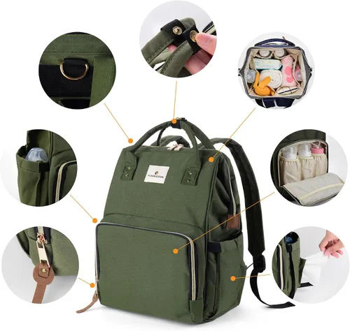 Vista 2 de Ramhorn Mochila para pañales para mujer, mochilas de viaje con bolsillo aislado para botella, correas para cochecito y cambiador