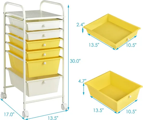 Vista 3 de Giantex Carro Organizador con 6 Cajones, con Ruedas, para Herramientas, Papel de Recortes, Hogar, Oficina, Escuela, Carro Utilitario Móvil Multiusos