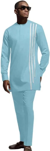 Vista 8 de SEA&ALP Trajes africanos para hombre Dashiki de 2 piezas Blanco