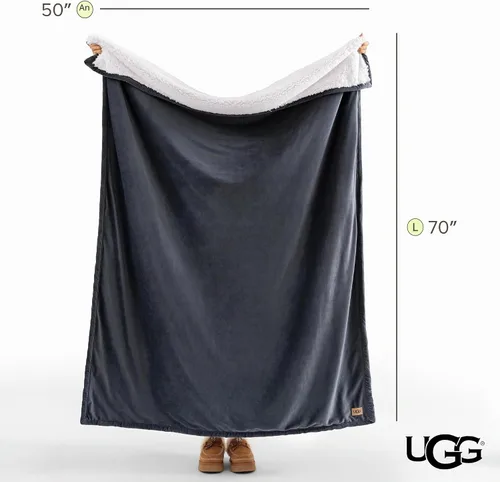 Vista 8 de UGG - Manta de arrullo Bliss, manta de forro polar suave y mullida para cama o sofá, tamaño extragrande, cálida, reversible, lavable a máquina