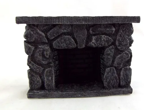 Vista 2 de Aztec Imports, Inc. Casa de muñecas Miniatura Rústica Negro Fieldstone Chimenea