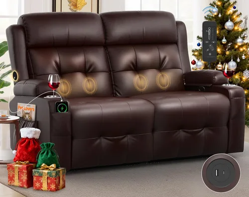 Vista 13 de Sofá reclinable manual de dos plazas, sofá reclinable de pared con masaje, puertos USB y tipo C, almacenamiento, portavasos, sofá RV para sala