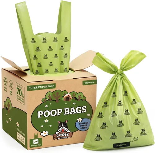 Vista 9 de Pogi's Bolsas para excremento con asas de ajuste fácil: Bolsas para residuos de perro a prueba de fugas Aromatizado.
