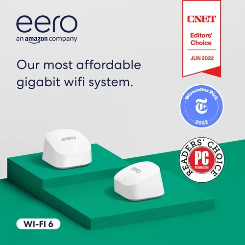 Vista 9 de Router wifi Amazon eero 6+ mesh como nuevo. Admite planes de internet de hasta un gigabit, cobertura de hasta 1500 pies² (139 m²), conecta más de 75