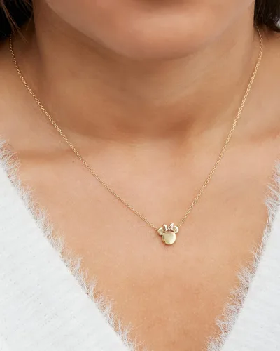 Vista 2 de Disney Collar con colgante de Mickey Mouse y Minnie Mouse, chapado en oro sobre plata de ley, 18.0in