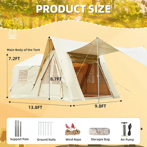Vista 4 de Carpas inflables de 15.7 x 11.8 pies para camping, 8-12 personas 2 habitaciones con tragaluz de TPU, pantalla de película, puerto de aire