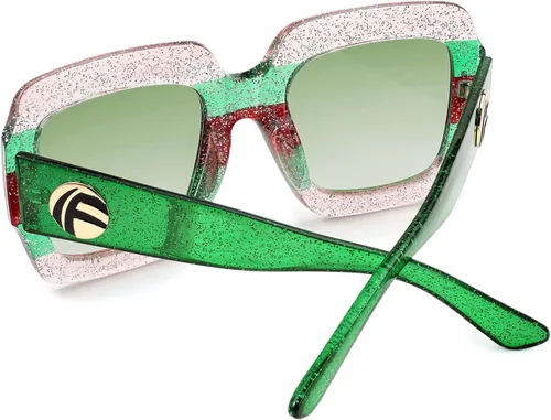 Vista 3 de Feisedy B2276 Gafas de sol cuadradas de gran tamaño con marco de brillantina multicolor