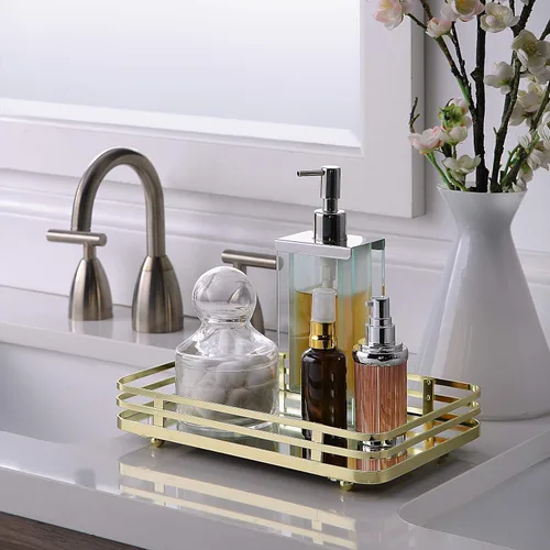 Vista 2 de SunnyPoint Bandeja decorativa clásica para espejo de maquillaje (oro pulido)