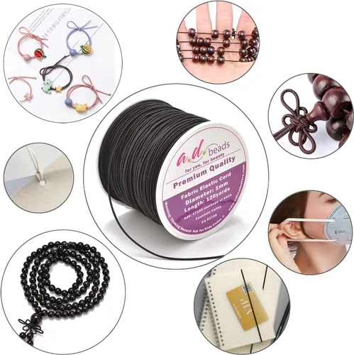 Vista 6 de AD Beads Cordón elástico negro de 120 yardas de 0.039 pulgadas para abalorios, pulseras, fabricación de joyas (negro)