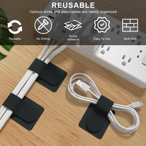 Vista 6 de Paquete de 50 bridas reutilizables autoadhesivas para organizar cables, correas ajustables de gancho y bucle para organizar cables de datos, cables