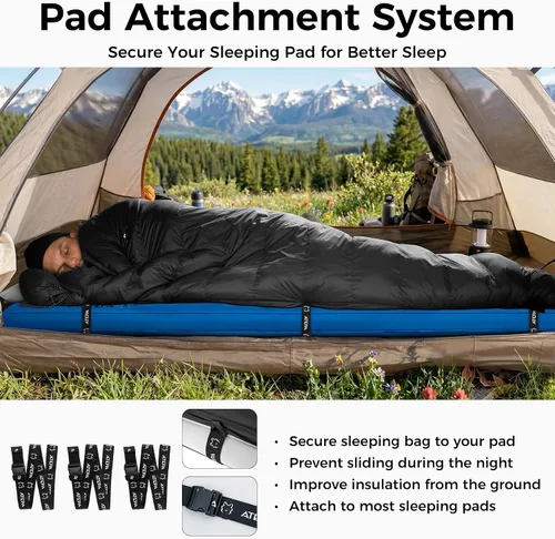 Vista 4 de ATEPA 3-in-1 Hybrid Down Sleeping Bag, Lightweight 3 Season Backpacking Sleeping Bag with Pad Attachment System & Compression Sack for Spring Summer