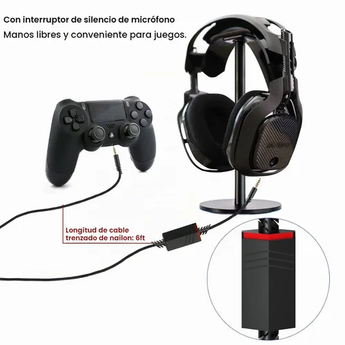 Vista 3 de Cable A40 para auriculares Astro A10 A40 TR con interruptor de silencio de micrófono en línea, negro