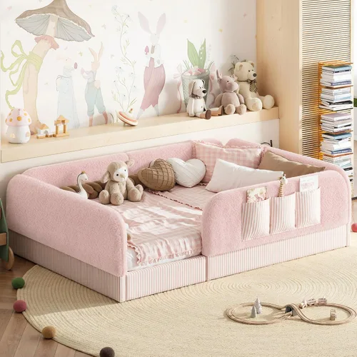 Vista 22 de Bellemave Twin Size Corduroy Upholstered Montessori Floor Bed Frame,Beige