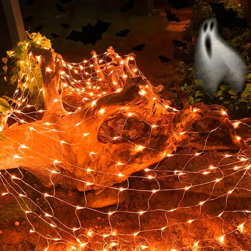 Vista 10 de LJLNION Luces de red de San Valentín, 360 luces LED de 12 pies x 5 pies, cadena de luces de malla conectables, 8 modos de iluminación, adaptador
