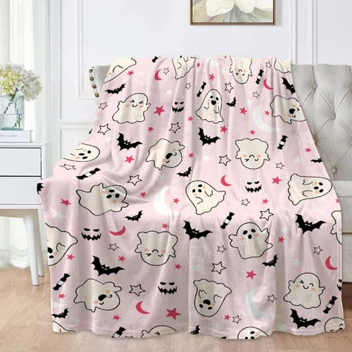 Vista 10 de Manta amarilla con diseño de fantasmas de dibujos animados, para mujeres y hombres, suave y acogedora manta de forro polar para sala de estar, cama