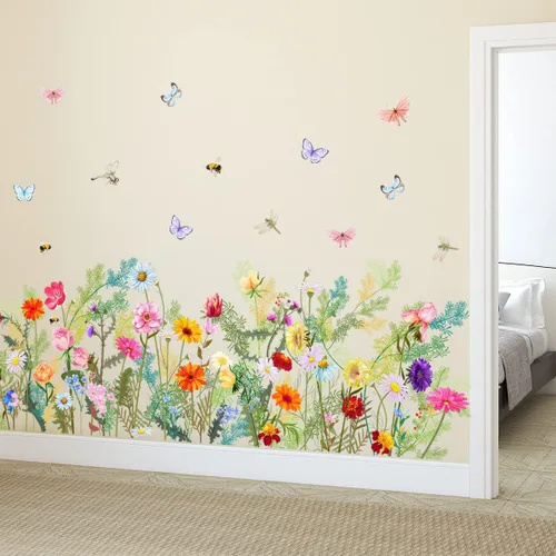 Vista 4 de REIFNA Película electrostática de ventana con estampado floral, ramo de mariposas, a prueba de aceite, impermeable, decoración de pared, se adhiere